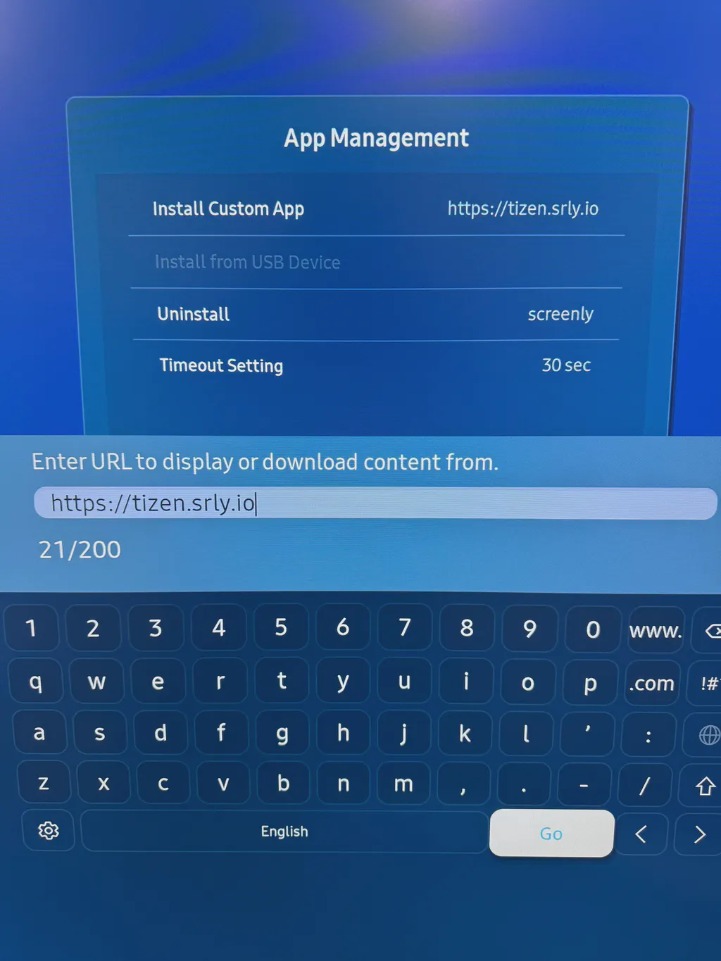 Samsung App Management Page