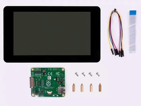A Raspberry Pi display and all required components.