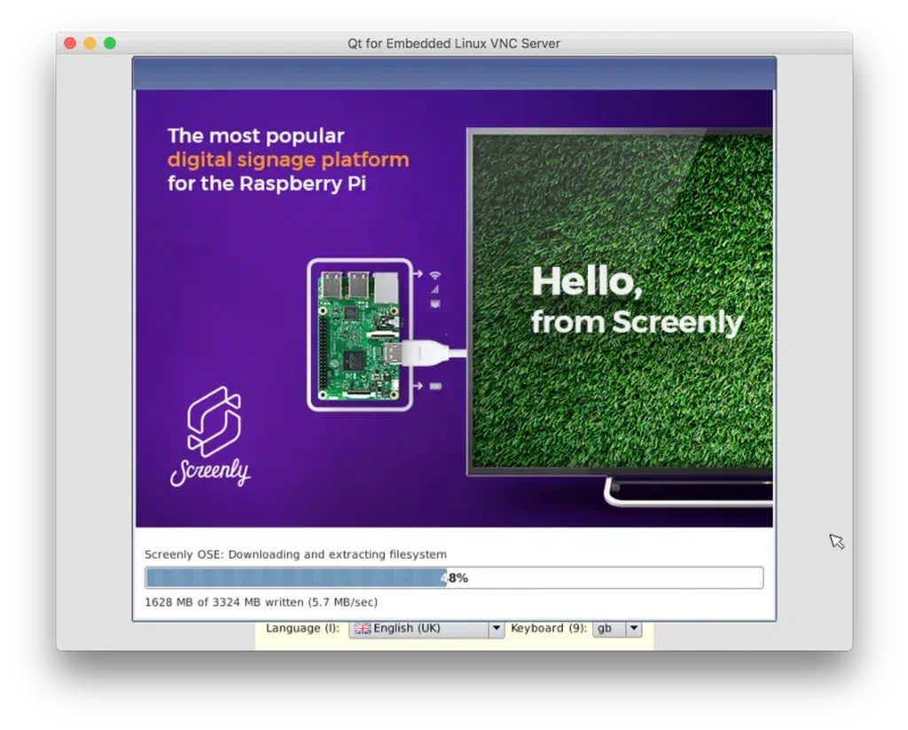 Screenly OSE being installed in NOOBS.