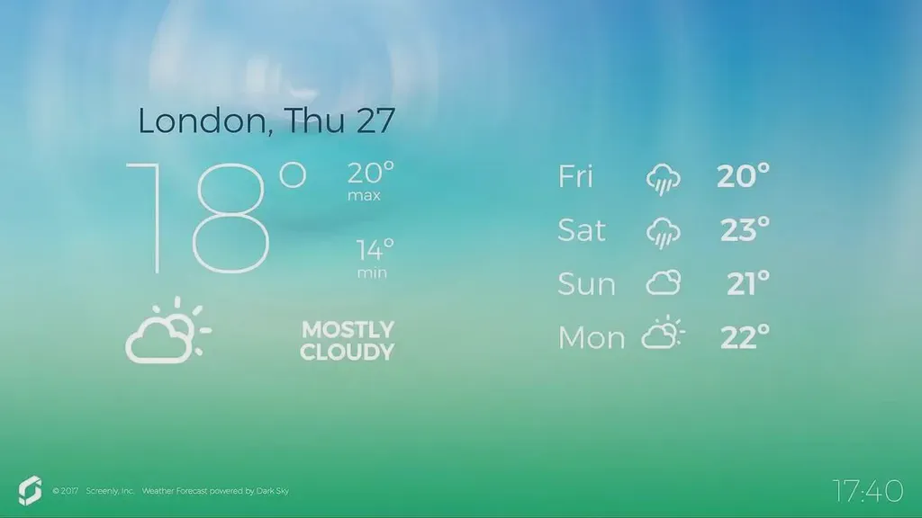 This image is of a screenshot from the Screenly digital sign weather app.