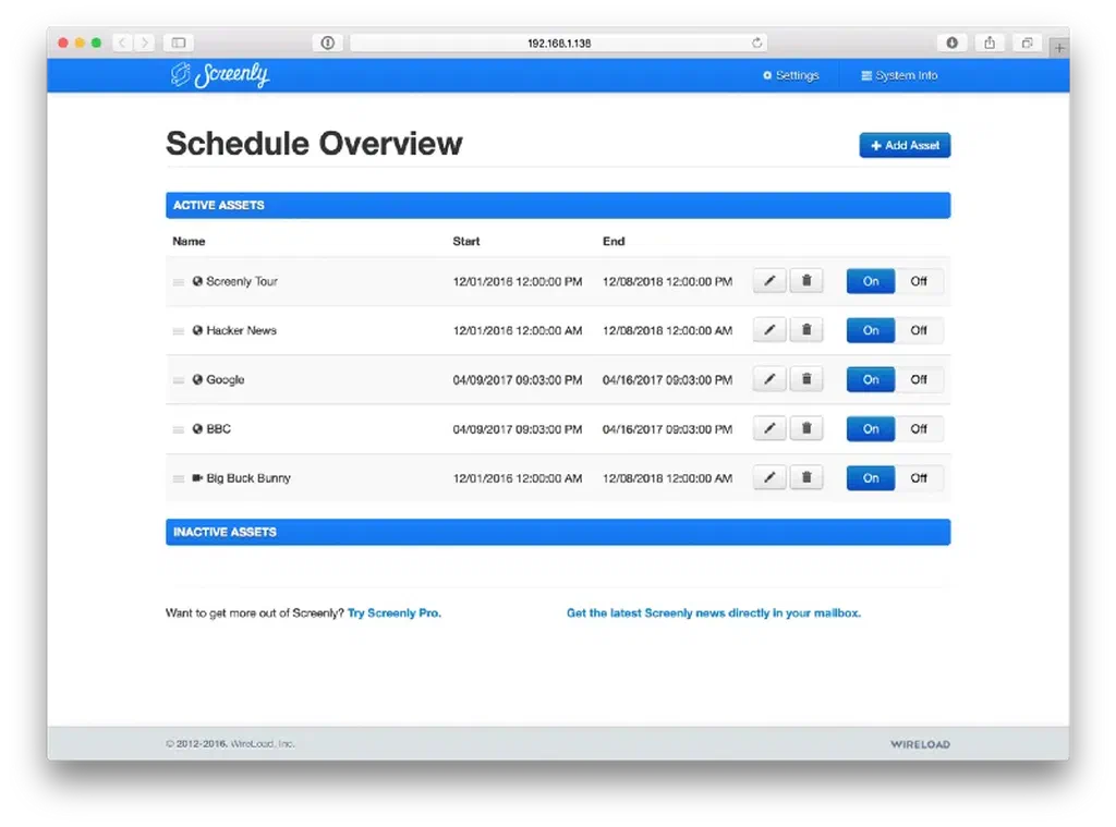 The digital signage control interface.