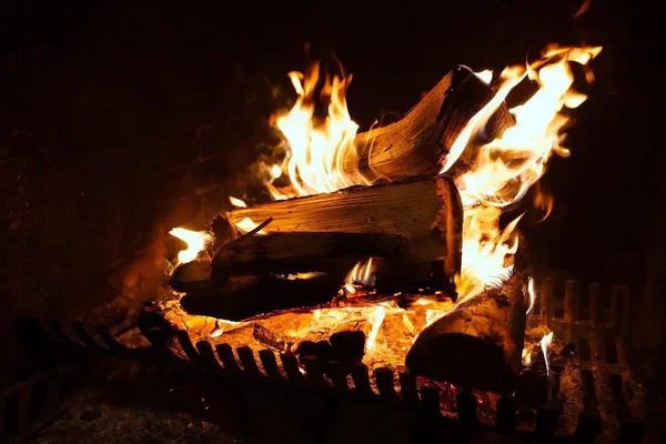 A lit fire in a fireplace for a virtual fireplace with the Raspberry Pi.