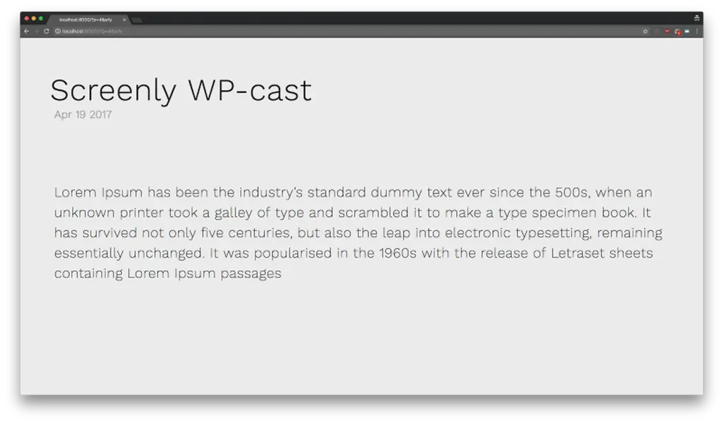 The WordPress post with Screenly Cast for WordPress enabled, but no featured image.