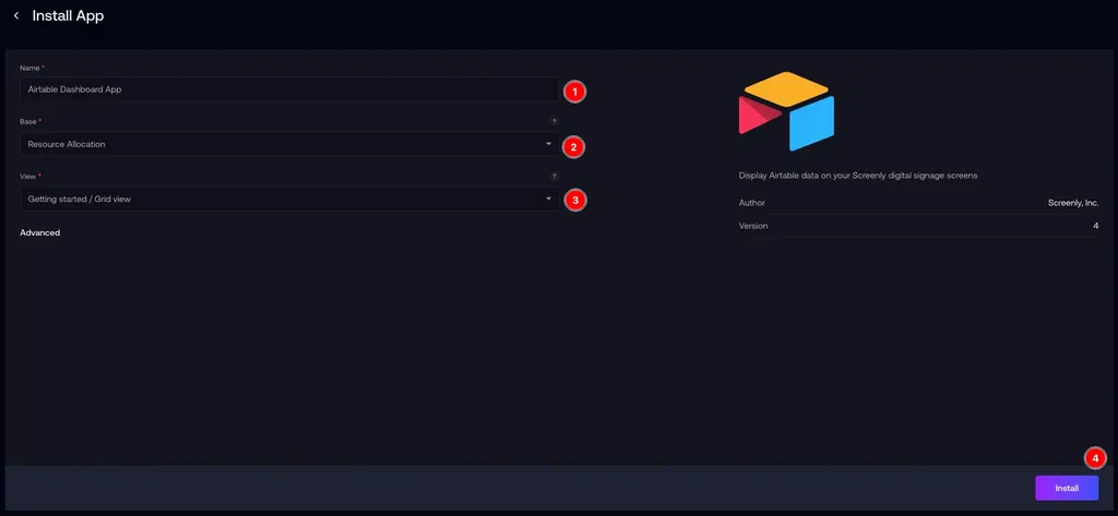 Airtable dashboard app installation page