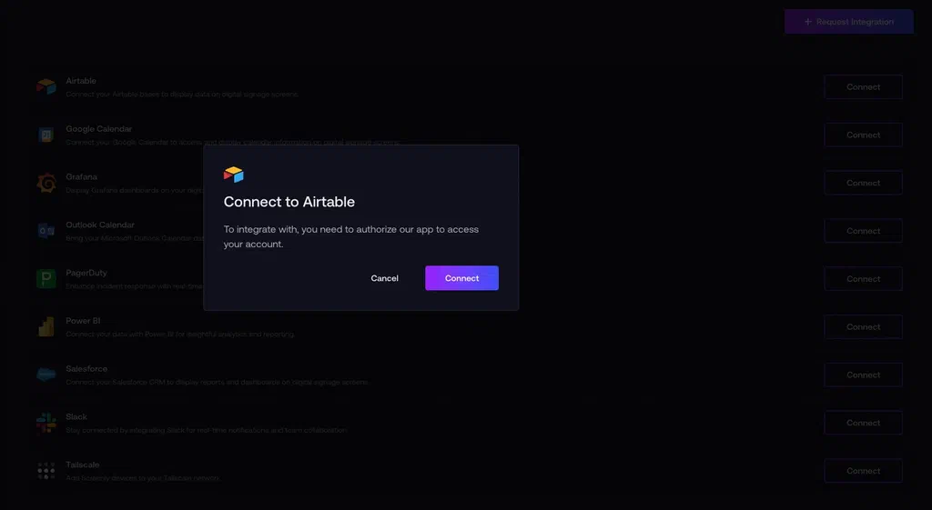 Airtable integration settings
