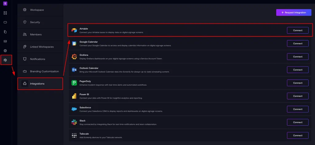 Airtable integration settings