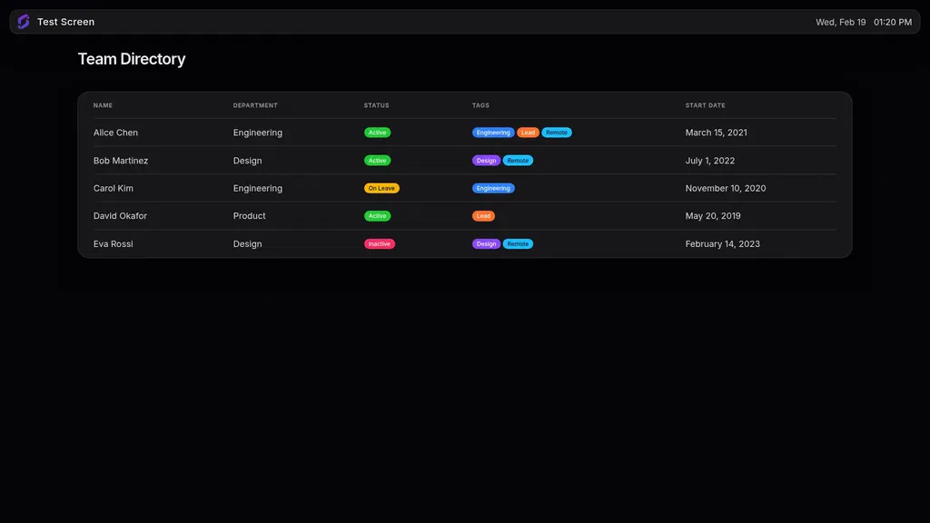 Airtable grid view on a Screenly screen