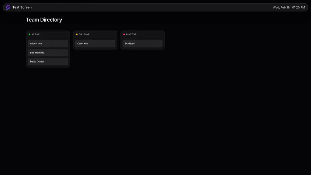 Airtable kanban view on a Screenly screen