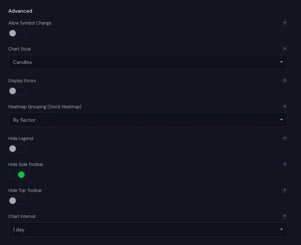 TradingView Widgets advanced settings