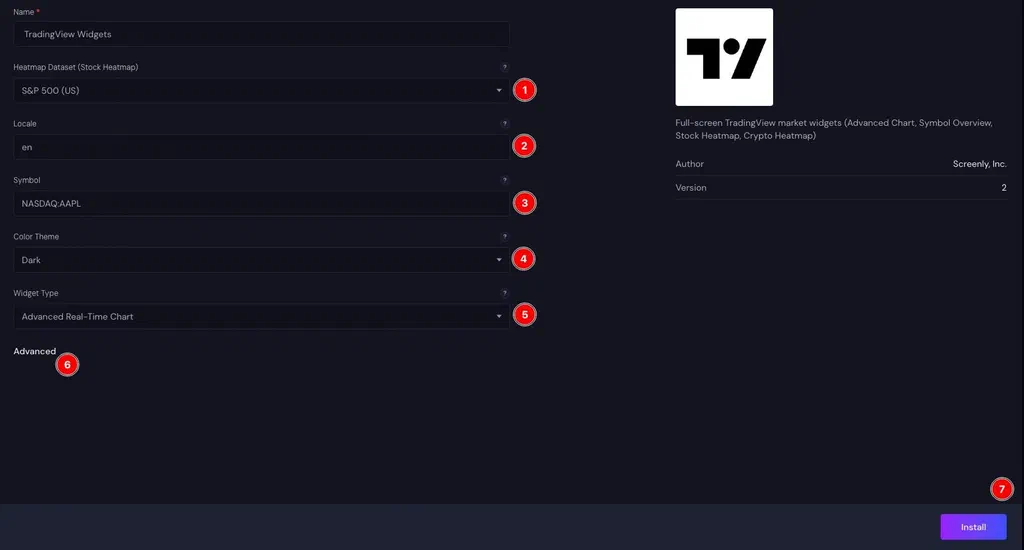 TradingView Widgets app configuration