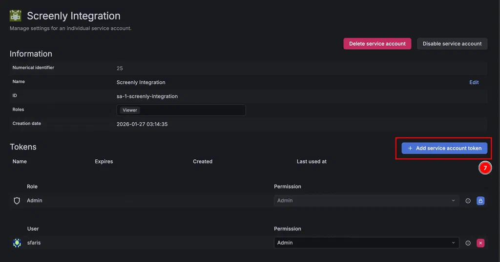 Create Service Account Token