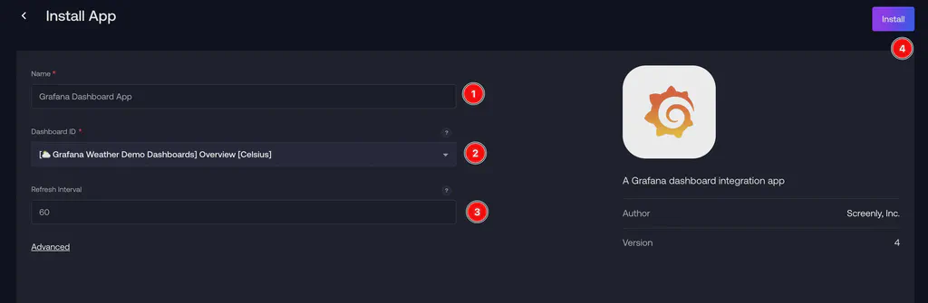 Grafana dashboard app installation