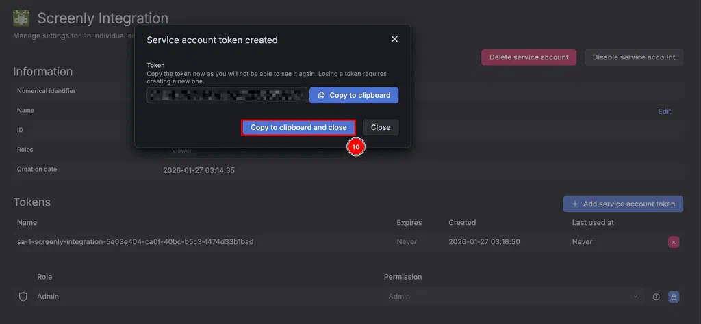 Copy Service Account Token