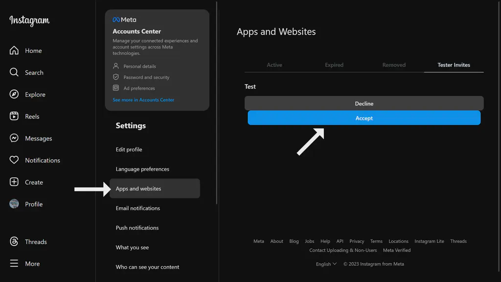 Instagram tester invites page