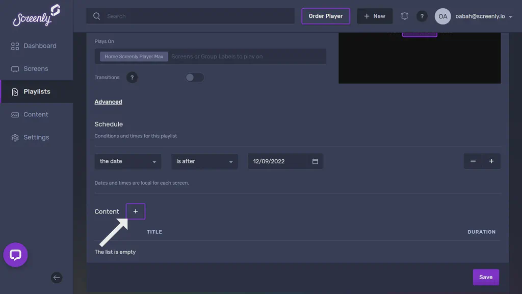 A selected playlist page showing the + button to add content to your playlist