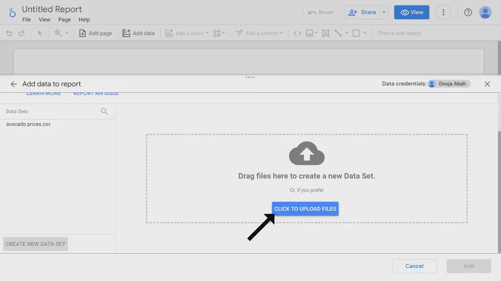 An image showing a pop-up modal in looker to upload files for report creating