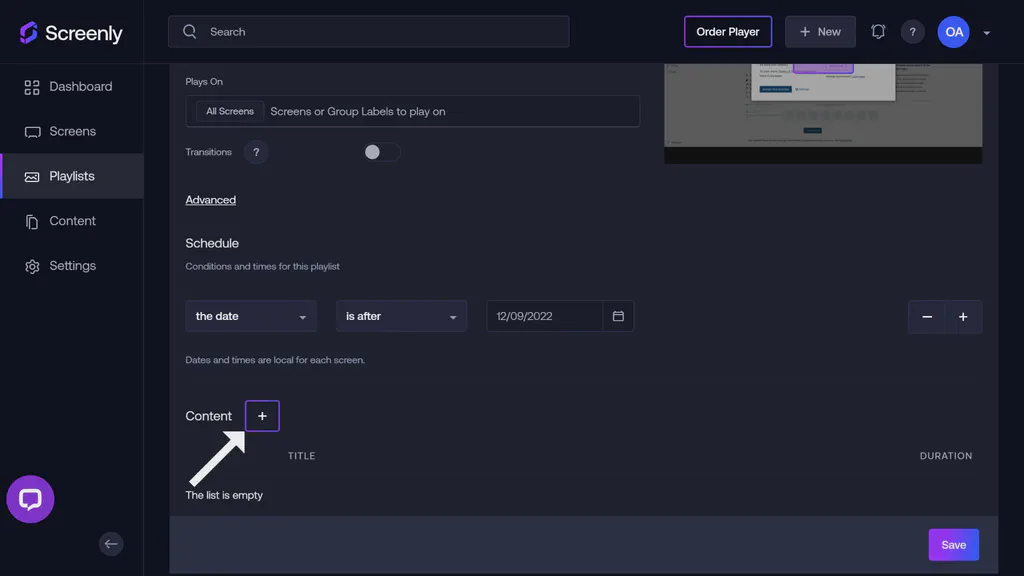 A selected playlist page showing the + button to add content to your playlist