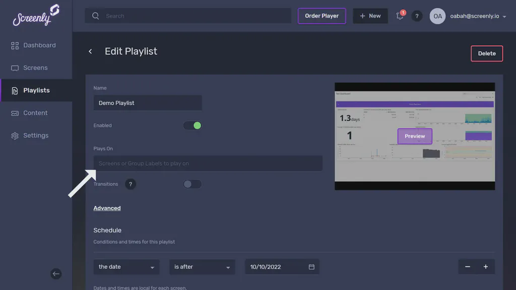 The Edit Playlist page
