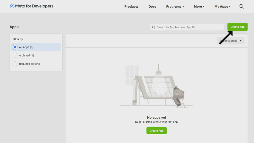 Meta for developers apps page