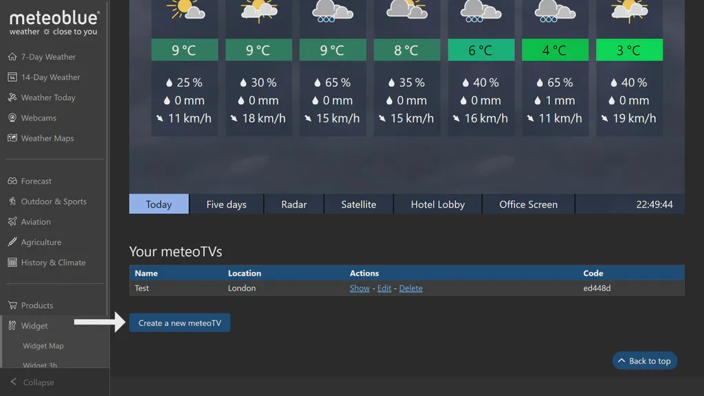 MeteoTV widget page