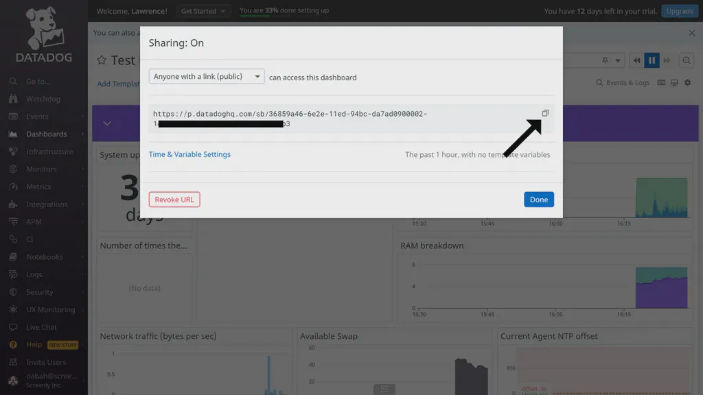 The generated Datadog dashboard public URL.