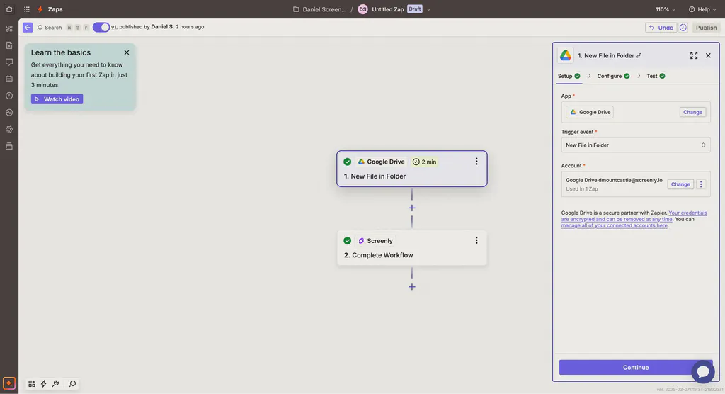 How to set up your Zap trigger with Google Drive.