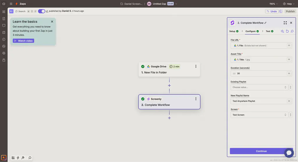 How to configure your Screenly workflow in Zapier.
