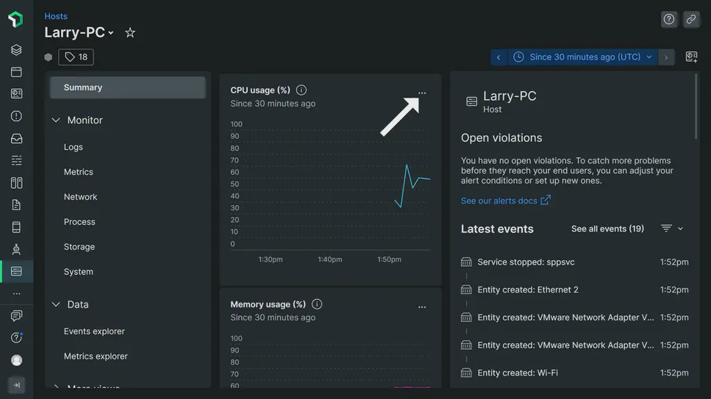An image showing metric charts from a user's New Relic entity