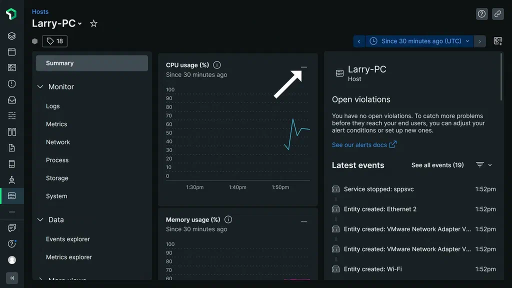 An image showing metric charts from a user's New Relic entity
