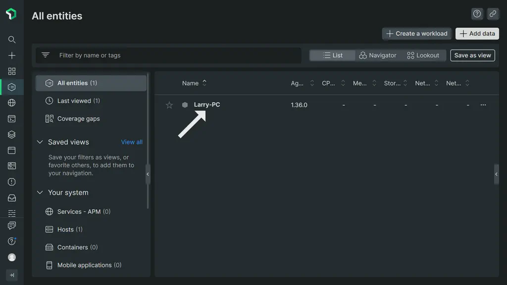 An image showing all user's New Relic entities