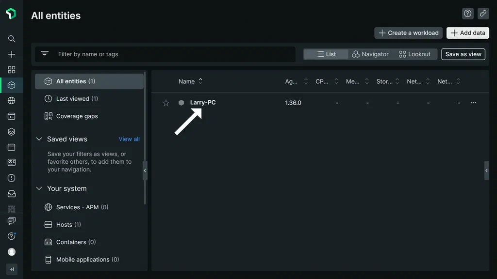 An image showing all user's New Relic entities
