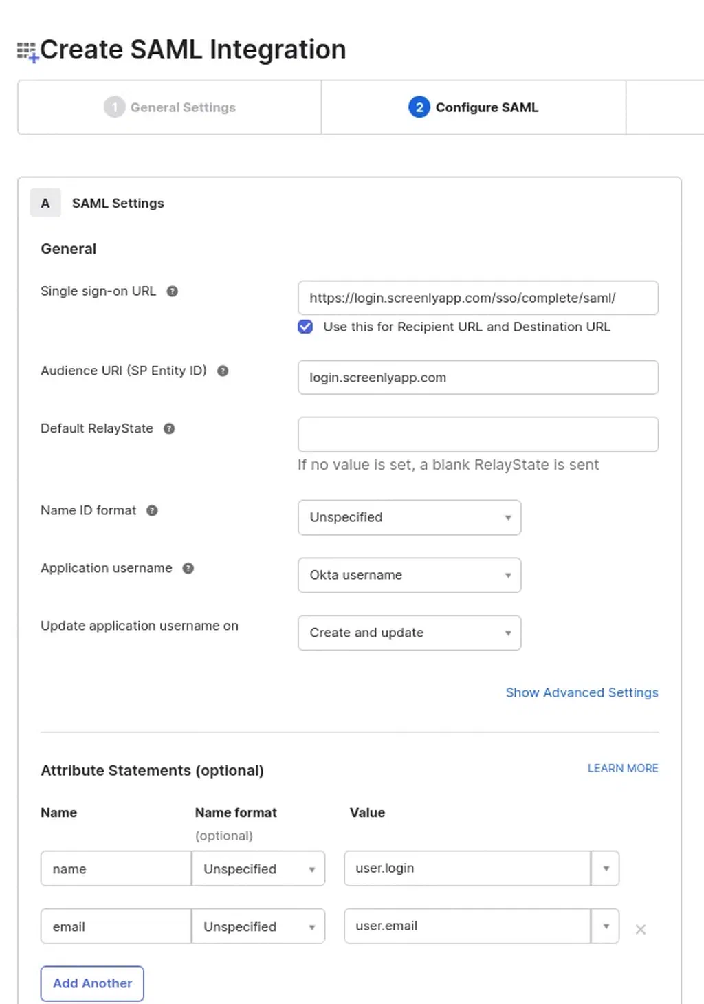 Okta SAML setup step 4.