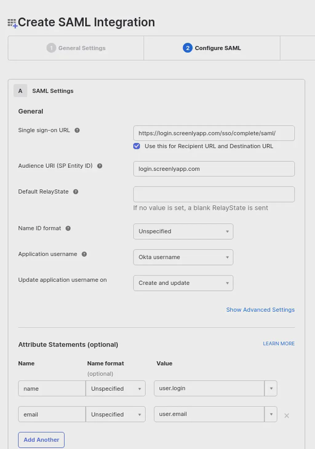 Okta SAML setup step 4.