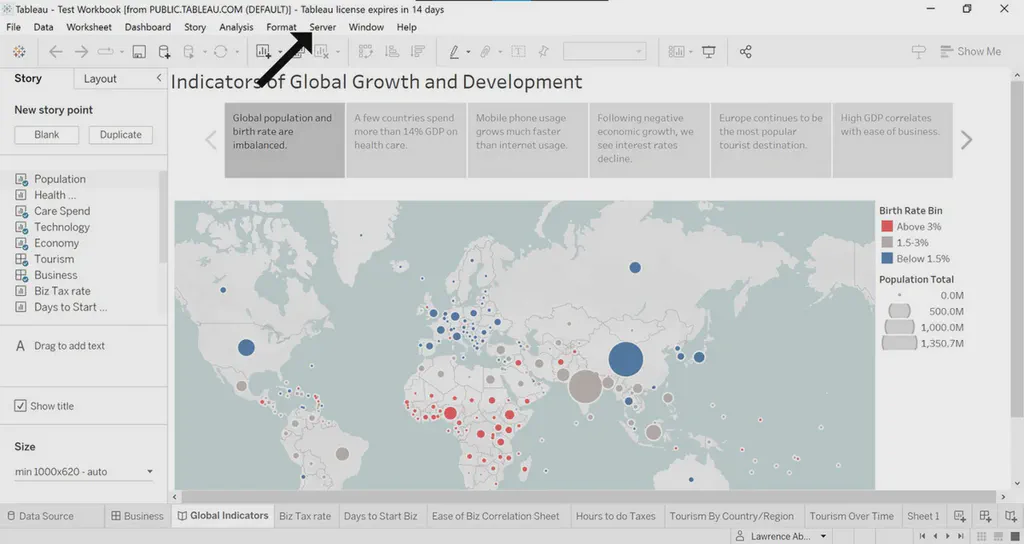 An image showing the Tableau workbook with the top menu