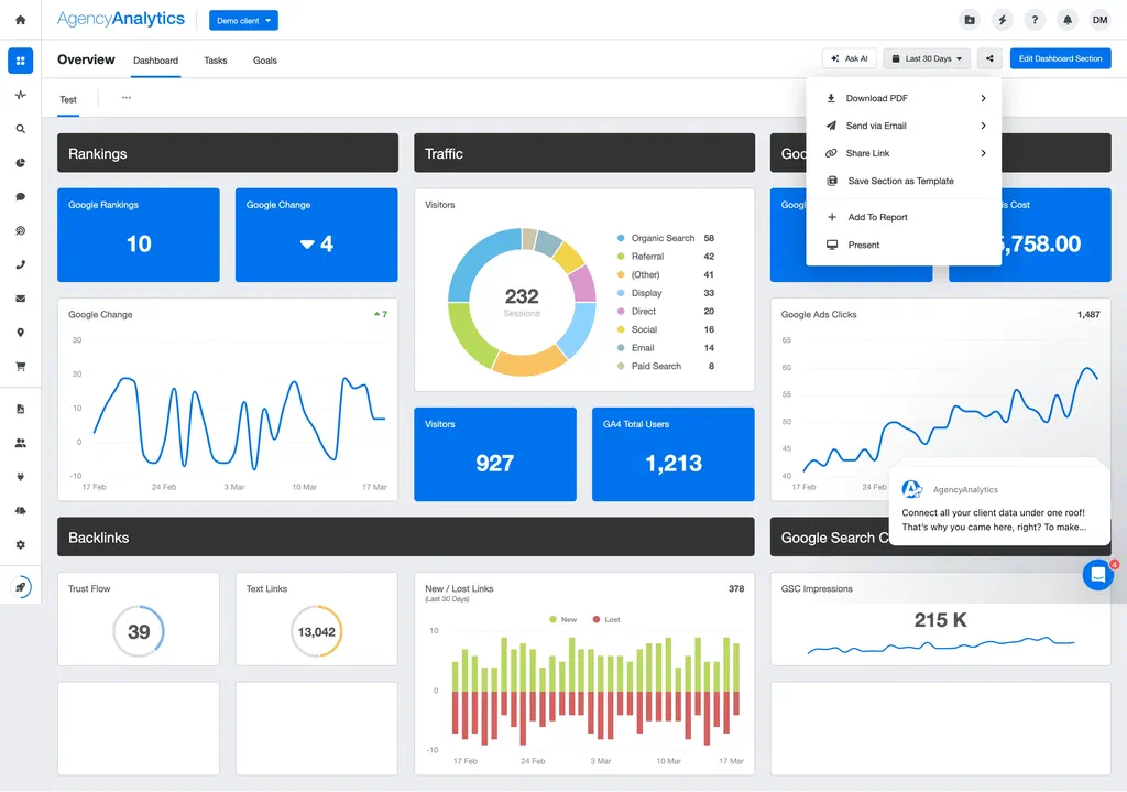 Getting the share link from the AgencyAnalytics dashboard.