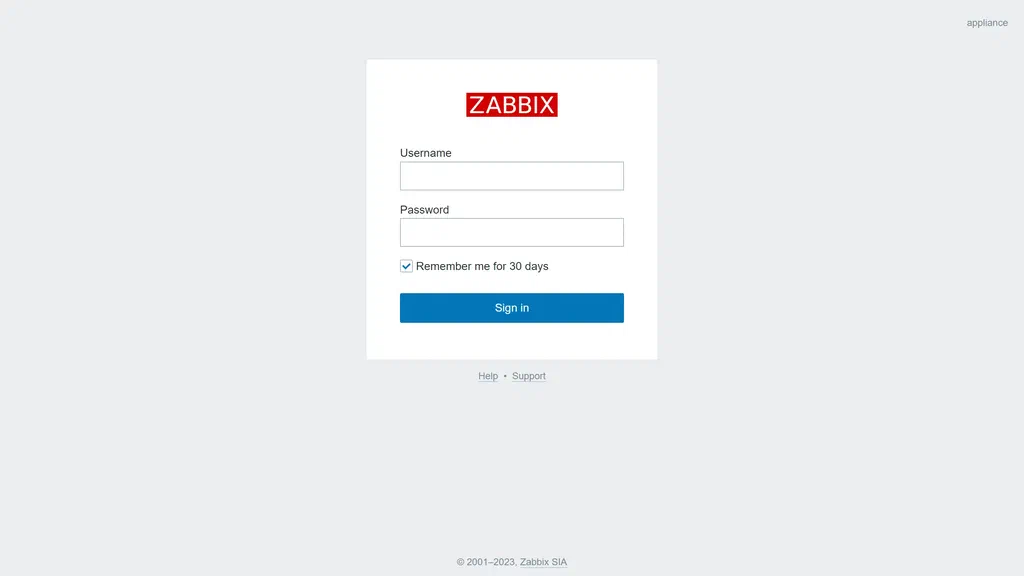Zabbix login page
