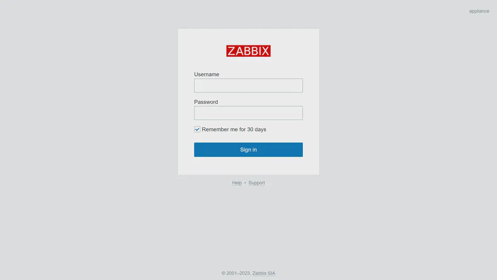 Zabbix login page